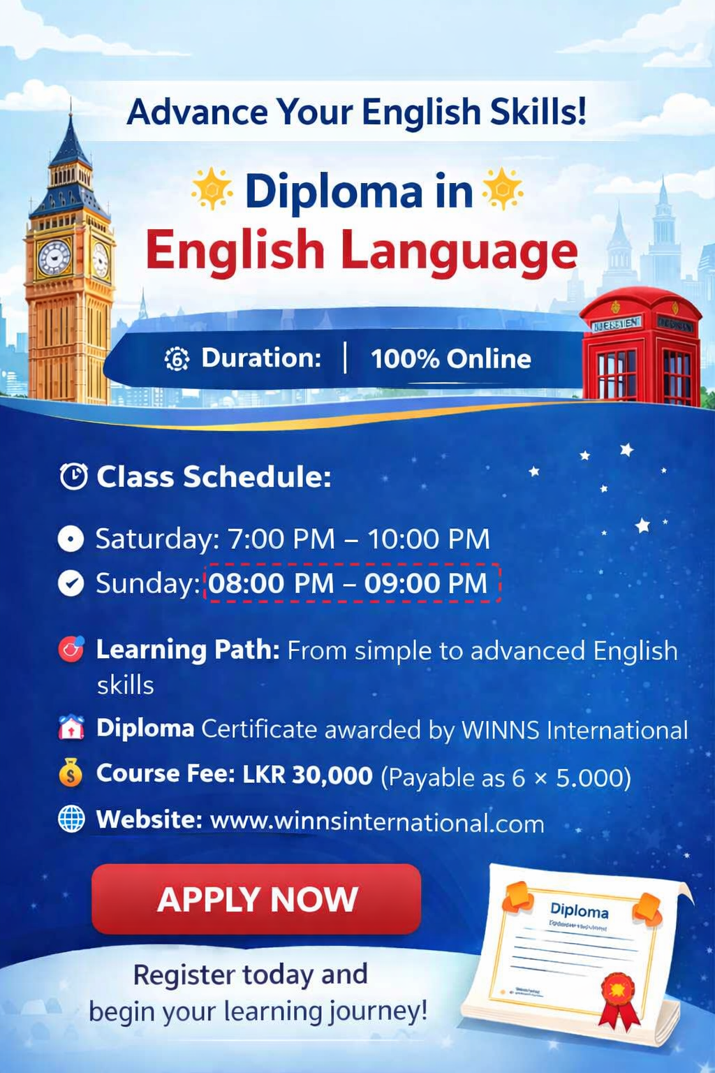 Diploma in English Language course poster